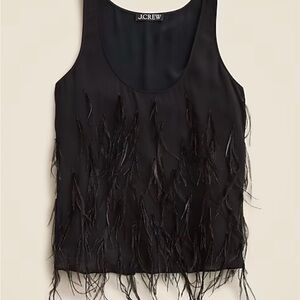 NWT J. Crew Black Feather-Embellished Tank Top in Chiffon S Small $198